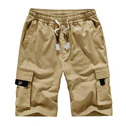 Baijiaye Herren Cargo Shorts 100% Baumwolle Strandhose Jogginghose Bermuda Kurz Hose Khaki 7XL von Baijiaye