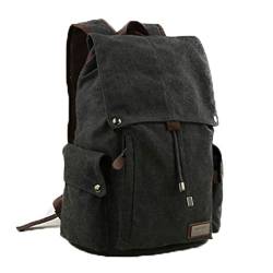 Retro-Segeltuch Rucksack Vintage-Rucksack Schultasche Reiserucksack Laptoprucksack Camping-Rucksack Unisex-Rucksack Lässige Daypacks mit Gepolsterte Tasche für Laptop (Schwarz) von Bailibili