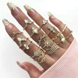 Bailiers Vintage koreanische Gold Silber Farbe Perlenringe Set Schmuck für Mädchen Schmetterling Hohlherz Ring für Frauen -AR0059 von Bailiers