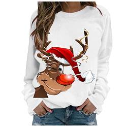 Baiomawzh Damen Weihnachtspullover Lustig Rentier Muster Langarmshirt Rundhals Locker Lässig Weihnachtsthema Oberteile Top Täglich Bluse Tunika Shirt Weihnachtspulli Sweatshirt S-XXXL von Baiomawzh