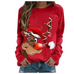 Baiomawzh Damen Weihnachtspullover Lustig Rentier Muster Langarmshirt Rundhals Locker Lässig Weihnachtsthema Oberteile Top Täglich Bluse Tunika Shirt Weihnachtspulli Sweatshirt S-XXXL von Baiomawzh