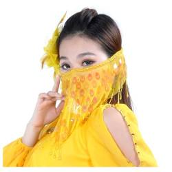 Baisdan Gesichtsschleier Bauchtanz Kostüme Mesh Gesicht Schleier mit Perlen Halloween Kostüm Zubehör (reines Gelb) von Baisdan