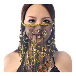 Gesichtsschleier Bauchtanz Kostüme Netz Gesicht Schleier mit Perlen Halloween Kostüm Zubehör von Baisdan