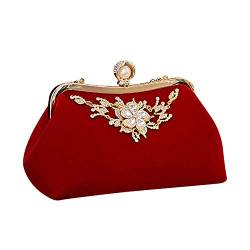 Baixia Weibliche Perle Handtasche Retro Kristall Abend Tasche Hochzeit Braut Handtasche Geldbörse (Rot) von Baixia