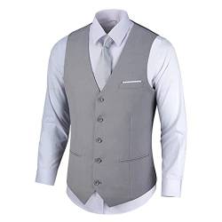 Herren Anzugwesten Formal V-Ausschnitt Weste Kleid für Herren Schwarz Marineblau Smoking Westen Herren Weste, Light Gray, Medium von Bakerbear