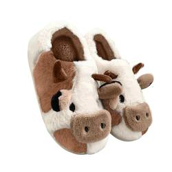 Baketron Kuh Hausschuhe Flaumig Damen Herren Cow Slippers Plüsch Tiere Pantoffeln Niedliche Cartoon Hauspantoffeln Winter Kuschelige Warme Schuhe Indoor Unisex von Baketron