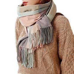 Bakicey Damen Schal XXL Warm Weich Strickschal Karo Winterschal Herbstschal Wolleschal Frauen Deckenschal Halstuch Scarf Poncho Cape (Blau Rosa) von Bakicey