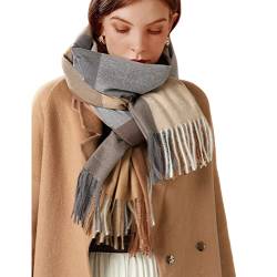 Bakicey Damen Schal XXL Warm Weich Strickschal Karo Winterschal Herbstschal Wolleschal Frauen Deckenschal Halstuch Scarf Poncho Cape (Dunkles Kamel) von Bakicey