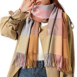 Bakicey Damen Schal XXL Warm Weich Strickschal Karo Winterschal Herbstschal Wolleschal Frauen Deckenschal Halstuch Scarf Poncho Cape (Kurkuma) von Bakicey