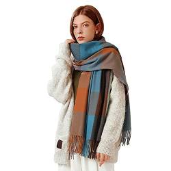 Bakicey Damen Schal XXL Warm Weich Strickschal Karo Winterschal Herbstschal Wolleschal Frauen Deckenschal Halstuch Scarf Poncho Cape (Muschel Cyan) von Bakicey