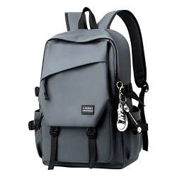 Balakaka Herren Rucksack Freizeitrucksack mit Laptop Fach 15,6 Zoll, Wasserdicht Praktischer Daypacks für Urlaub Sport Unisex Hohe Kapazität Tagesrucksack Jungen Schultasche mit Anhänger, Grau von Balakaka