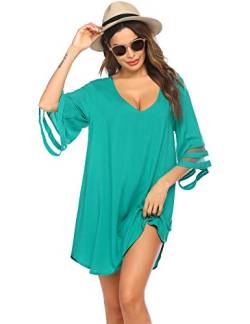 Balancora Damen Strandponcho Sommer Bikini Badeanzug Cover Up Strandkleid V-Ausschnitt 3/4 Glockenärmel, Grün S von Balancora