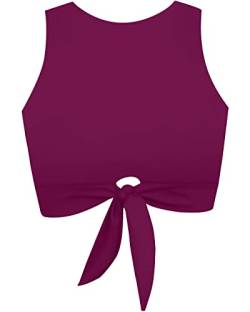 Damen Ausschnitt Krawatte Knoten vorne Scoop High Neck Tank Crop Top Bikini Badeanzug Nur Top, Pflaume, XX-Large von Balasami