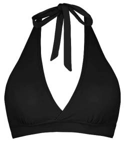 Stützender Neckholder-Bikini für Damen, gepolstert, Push-Up-Bikini, gerüschte Brust, Haken hinten, Badeanzug, nur Oberteil, Schwarz, Medium von Balasami