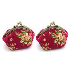 Balawin 2X Brieftasche, Lady Vintage Flower Mini Geldboerse Handtasche Clutch (Rosa Rot) von Balawin