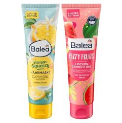 Balea 2er-Set Haarpflege: Haarmaske LEMON SQUEEZY Buttermilch für seidiges Haar & Glanz (100 ml) + Locken Crunch Gel FIZZY FRUITS mehr Sprungkraft ohne Alkohol, Silikone, Sulfate (100 ml), 200 ml von Balea
