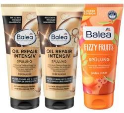 Balea 3er-Set Haarpflege: Professional SPÜLUNG OIL REPAIR Intensiv Conditioner strapaziertes trockenes Haar (2 x 200 ml) + Haarspülung FIZZY FRUITS mit Aprikosenkernöl & Provitamin B5 (200 ml) 600 ml von Balea