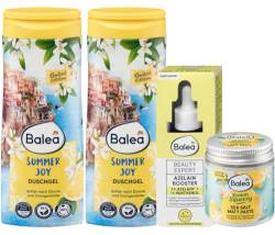 Balea 4er-Set Hautpflege & Hairstyling: Duschgel SOMMER JOY Zitronen- & Orangenblütenduft (2 x 300 ml) + Serum Beauty Expert AZELAIN BOOSTER (30 ml) + Sea Salt Matt Paste LEMON SQEEZY (75 ml), 705 ml von Balea