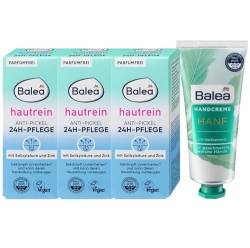 Balea 4er-Set Hautpflege: Anti-Pickel 24h Pflege HAUTREIN Spezialpflege Gesichtscreme bei Pickeln & Mitessern, parfumfrei (3 x 50 ml) + Handcreme HANF für geschmeidig weiche Hände (75 ml), 225 ml von Balea