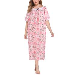 Balems Damen Nachthemden in Übergröße, Kurzarm-Nachthemd, Nachthemd mit quadratischem Kragen, lockeres, lässiges Nachthemd, übergroßes, bedrucktes Schlafkleid, XL-5XL (pink, 3XL) von Balems