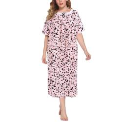 Nachthemden für Frauen Plus Size Kurzarm Nachthemden Damen Oversized House Dress Print Bequeme Nachtwäsche XL-5XL (C-Leopard Print, 2XL) von Balems