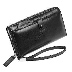 Balidiya Leder Clutch Tasche für Männer Lange Geldbörsen Geldbörse Wristlet Handtasche Business Reißverschluss Geldbörsen, Black-01 von Balidiya
