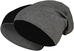 2 in 1 Wendemütze - Reversible Slouch Long Beanie Jersey Baumwolle elastisch Unisex Herren Damen Mütze Heather in 24 (8) (Black/Dark Grey) von Balinco