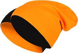 2 in 1 Wendemütze - Reversible Slouch Long Beanie Jersey Baumwolle elastisch Unisex Herren Damen Mütze Heather in 24 (8) (Black/Orange) von Balinco