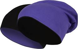 2 in 1 Wendemütze - Reversible Slouch Long Beanie Jersey Baumwolle elastisch Unisex Herren Damen Mütze Heather in 24 (8) (Black/Purple) von Balinco