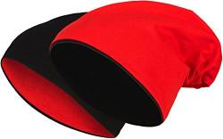 2 in 1 Wendemütze - Reversible Slouch Long Beanie Jersey Baumwolle elastisch Unisex Herren Damen Mütze Heather in 24 (8) (Black/Red) von Balinco