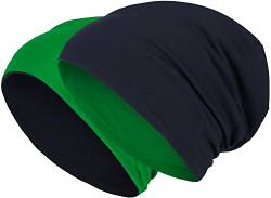 2 in 1 Wendemütze - Reversible Slouch Long Beanie Jersey Baumwolle elastisch Unisex Herren Damen Mütze Heather in 24 (8) (Dark Blue/Dark Green) von Balinco