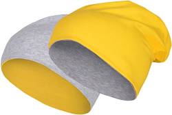 2 in 1 Wendemütze - Reversible Slouch Long Beanie Jersey Baumwolle elastisch Unisex Herren Damen Mütze Heather in 24 (8) (Light Grey/Yellow) von Balinco