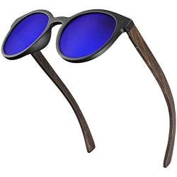 Balinco® Bambus Sonnenbrille mit runden, polarisierten Gläsern - im praktischen Zubehör-Set inkl. Geschenke-Box - mit UV400 Schutz & TAC-Linsen - für Damen & Herren geeignet (Blau verspiegelt) von Balinco