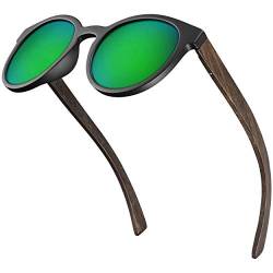 Balinco® Bambus Sonnenbrille mit runden, polarisierten Gläsern - im praktischen Zubehör-Set inkl. Geschenke-Box - mit UV400 Schutz & TAC-Linsen - für Damen & Herren geeignet (Grün verspiegelt) von Balinco