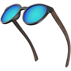 Balinco® Bambus Sonnenbrille mit runden, polarisierten Gläsern - im praktischen Zubehör-Set inkl. Geschenke-Box - mit UV400 Schutz & TAC-Linsen - für Damen & Herren geeignet (Ice Blau verspiegelt) von Balinco