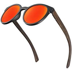 Balinco® Bambus Sonnenbrille mit runden, polarisierten Gläsern - im praktischen Zubehör-Set inkl. Geschenke-Box - mit UV400 Schutz & TAC-Linsen - für Damen & Herren geeignet (Rot verspiegelt) von Balinco