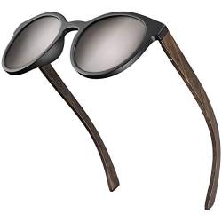 Balinco® Bambus Sonnenbrille mit runden, polarisierten Gläsern - im praktischen Zubehör-Set inkl. Geschenke-Box - mit UV400 Schutz & TAC-Linsen - für Damen & Herren geeignet (Silber verspiegelt) von Balinco