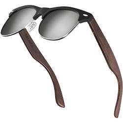 Balinco® Halbrahmen Sonnenbrille mit dunklen Holzbügeln & polarisierten TAC-Linsen für ein außergewöhnlich klares Sehvermögen - bruchfest, nachhaltig, langlebig - im praktischen Set inkl. Geschenkbox von Balinco