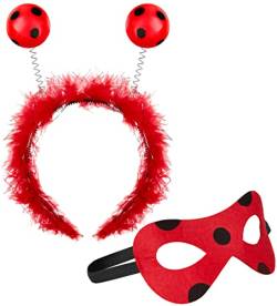 Balinco MARIENKÄFER HAARREIF + MASKE rot mit Plüsch & Glitzereffekt | Haarreifen | Ladybug Headband | Haarschmuck | Käfer Stirnband | Headwear | Karneval Fasching Halloween Party von Balinco