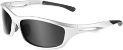 Balinco Polarisierte Sportbrille Sonnenbrille Fahrradbrille mit UV400 Schutz für Damen & Herren Autofahren Laufen Radfahren Angeln Golf (Glossy Silver - Smoke) von Balinco