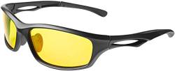 Balinco Polarisierte Sportbrille Sonnenbrille Fahrradbrille mit UV400 Schutz für Damen & Herren Autofahren Laufen Radfahren Angeln Golf (Matt Black - Yellow (Night Vision)) von Balinco