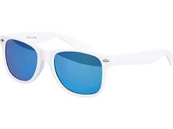 Balinco Sonnenbrille UV400 CAT 3 CE Rubber - mit Federscharnier für Damen & Herren (weiß - blau verspiegelt) von Balinco