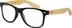 Bambus Holz Nerd Sonnenbrille Retro Vintage Unisex Brille mit Federscharnier für Herren & Damen (Bambus - Transparent) von Balinco