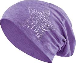 Jersey Baumwolle elastisches Long Slouch Beanie Unisex Herren Damen mit Strass Stern Steinen Mütze Heather in 35 (2) (Heather Purple) von Balinco