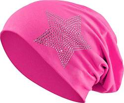 Jersey Baumwolle elastisches Long Slouch Beanie Unisex Herren Damen mit Strass Stern Steinen Mütze Heather in 35 (2) (Pink) von Balinco