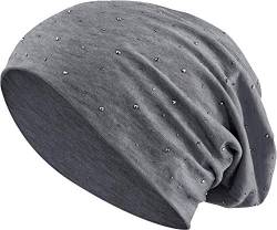 Jersey Baumwolle elastisches Long Slouch Beanie Unisex Herren Damen mit Strass Stern Steinen Mütze Heather in 35 (7) (Heather Dark Grey) von Balinco