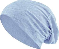 Jersey Baumwolle elastisches Long Slouch Beanie Unisex Herren Damen mit Strass Stern Steinen Mütze Heather in 35 (7) (Heather Light Blue) von Balinco