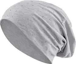 Jersey Baumwolle elastisches Long Slouch Beanie Unisex Herren Damen mit Strass Stern Steinen Mütze Heather in 35 (7) (Heather Light Grey) von Balinco