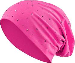 Jersey Baumwolle elastisches Long Slouch Beanie Unisex Herren Damen mit Strass Stern Steinen Mütze Heather in 35 (7) (Pink) von Balinco