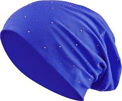 Jersey Baumwolle elastisches Long Slouch Beanie Unisex Herren Damen mit Strass Stern Steinen Mütze Heather in 35 (7) (Royal Blue) von Balinco